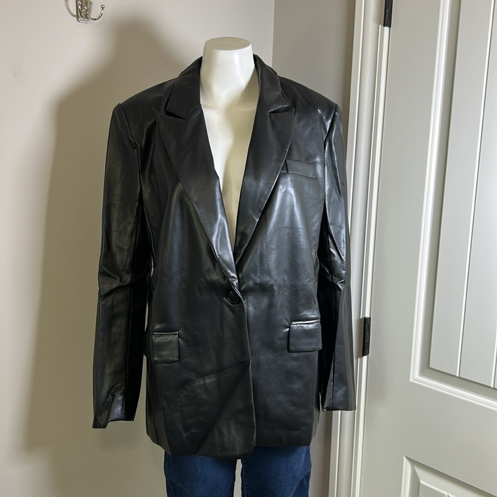 Endless Rose Faux Leather Blazer Black Oversized Jacket Lined Sz M NEW - Picture 5 of 14